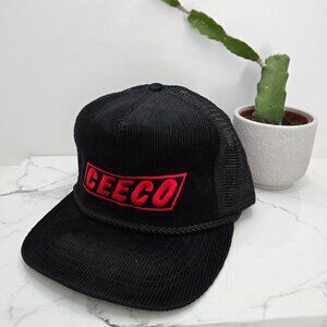 vintage 90s | black corduroy retro snapback trucker hat | unisex